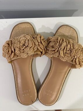 a new day Tan Crochet Flower Slide Sandals